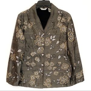 Laura Ashley Olive Black Embroidered Silk Blazer Misses Medium